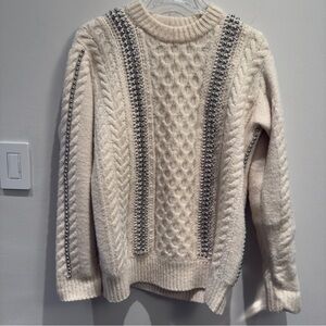 Alexander Wang Cream Embellished Cable Knit 100% Lambswool Sweater Size Small TP